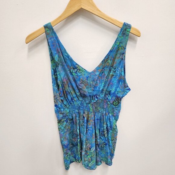 Vintage Fantastic Voyage Womens Sleeveless Top Size Large Blue Floral Retro Y2K - Picture 2 of 6